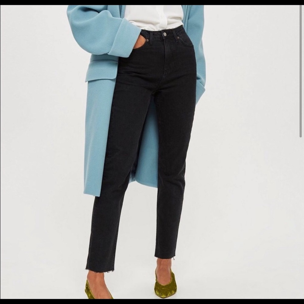Top shop washed black moto jeans w/ frayed ankles
